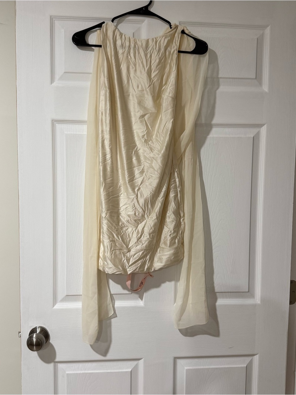 Oh Polly Cream Mini Dress with Draped Chiffon Panels